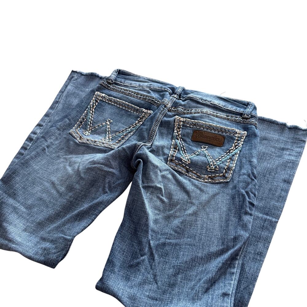 Wrangler Boot Co Blue Distressed Jeans 3/4x34 Y2K Western Heavy Stitch